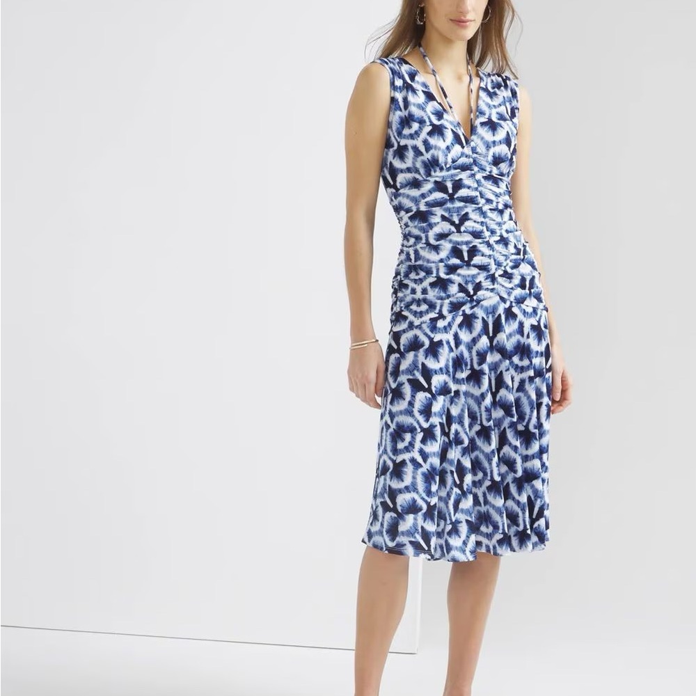 NWT White House Black Market Ruched Tie-Shoulder Midi Dress